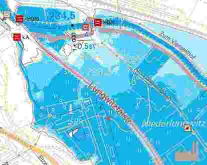 Karte: Ausschnitt aus der Kommunalen Hochwasserinformationskarte der Stadt Glauchau