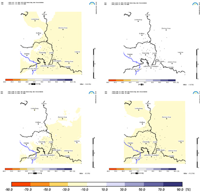 Klimaänderungssignal des Niederschlags im Sommerhalbjahr für die Periode 2071-2100 gegenüber 1971-2000. 