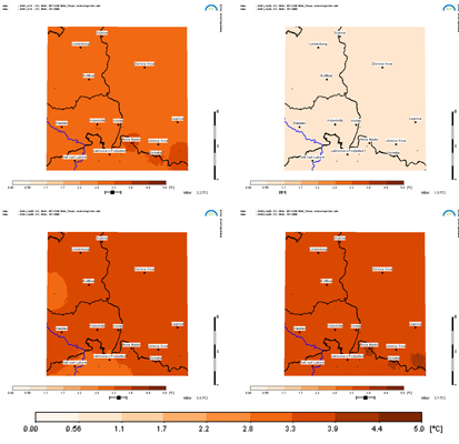 Klimaänderungssignal der Temperatur für die Periode 2071-2100 gegenüber 1971-2000.