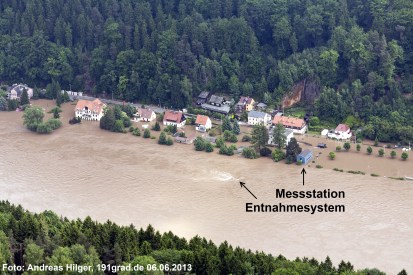 Messstation Schmilka an der Elbe am 06.06.2013 bei einem Wasserstand von rund 10,60 m am Pegel Schöna